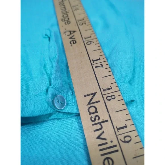 Eileen Fisher Irish Linen Tunic Blue Split Top Neck Tie 3/4 Sleeve Womens PM - Picture 13 of 15